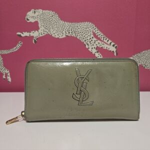 GUC Yves Saint Laurent Olive Green Patent Leather Ziparound Continental Wallet